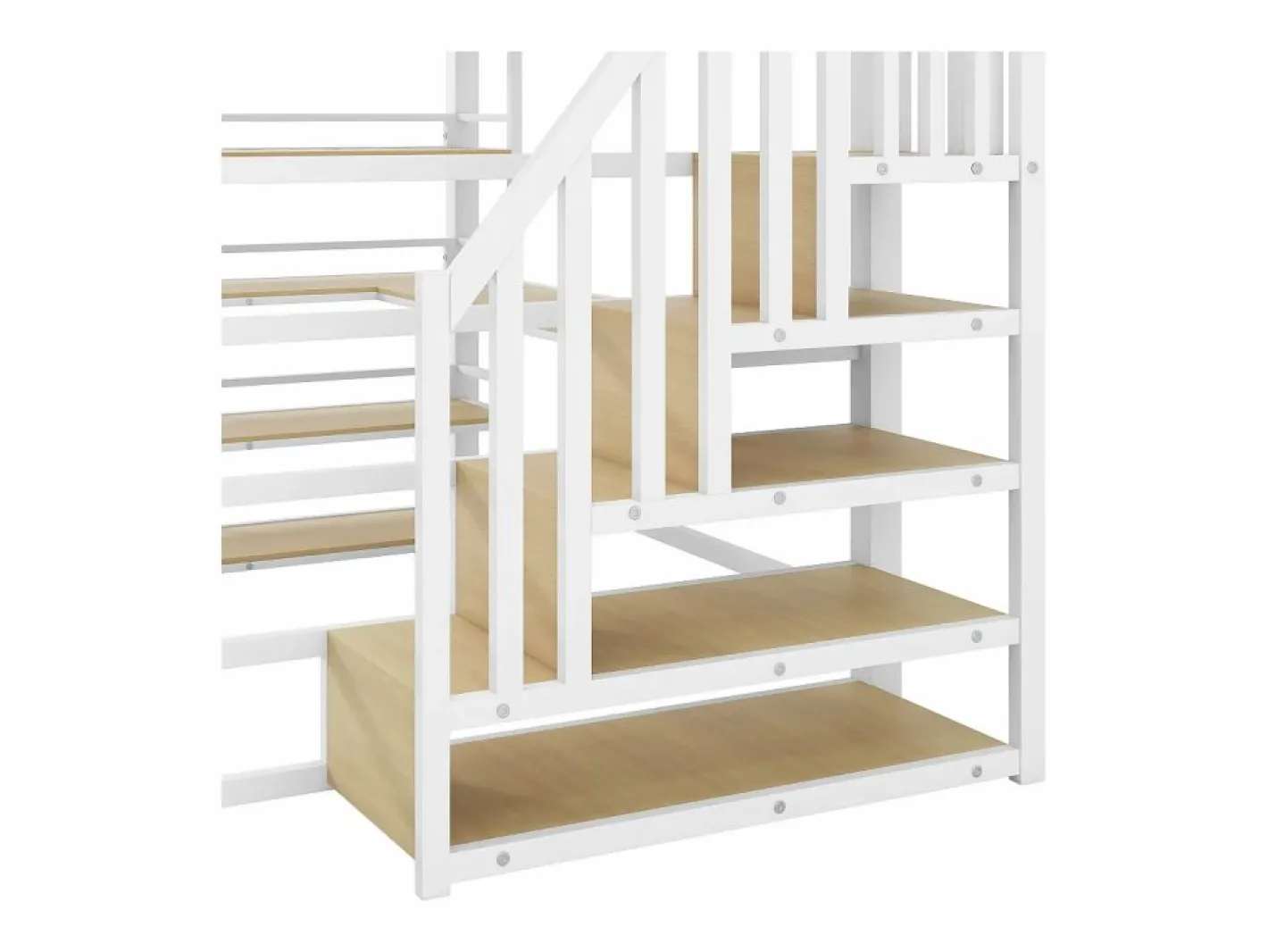 ModernLuxe Cama altillo de metal 140x200cm - con escritorio y compartimentos de almacenamiento - con luz LED y puerto USB - MDF - (colchón no incluido) Blanco Clearance