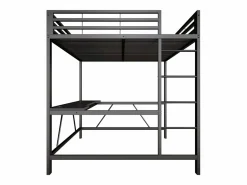 ModernLuxe Cama altillo de metal 160x200cm - con escritorio - con iluminación LED y puerto de carga USB - ​ (sin colchón) Negro