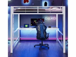 Cama altillo de metal 160x200cm - con escritorio - con iluminación LED y puerto de carga USB - ​ (sin colchón)^ModernLuxe Outlet