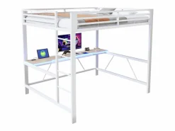 Cama altillo de metal 160x200cm - con escritorio - con iluminación LED y puerto de carga USB - ​ (sin colchón)^ModernLuxe Outlet
