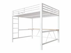 Cama altillo de metal 160x200cm - con escritorio - con iluminación LED y puerto de carga USB - ​ (sin colchón)^ModernLuxe Outlet