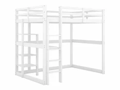 ModernLuxe Cama Alta|Cama altillo de pino macizo de 140x200 cm con escritorio y estantes -