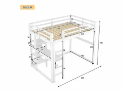ModernLuxe Cama Alta|Cama altillo de pino macizo de 140x200 cm con escritorio y estantes -