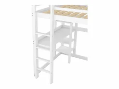 ModernLuxe Cama Alta|Cama altillo de pino macizo de 140x200 cm con escritorio y estantes -