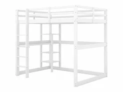 ModernLuxe Cama Alta|Cama altillo de pino macizo de 140x200 cm con escritorio y estantes -