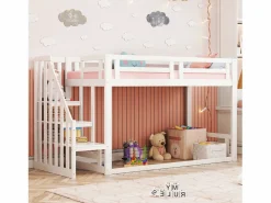 ModernLuxe Cama altillo infantil 90×200 cm - con escalera y somier de láminas - Blanco Online