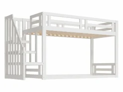 ModernLuxe Cama altillo infantil 90×200 cm - con escalera y somier de láminas - Blanco Online