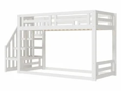 ModernLuxe Cama altillo infantil 90×200 cm - con escalera y somier de láminas - Blanco Online