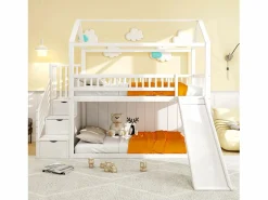 Cama altillo infantil 90x200 cm - con tobogán y escalera de almacenaje - madera maciza - con somier de láminas -^ModernLuxe Sale