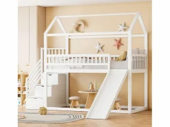 Cama altillo infantil 90x200 cm - con tobogán y escalera de almacenaje - madera maciza - con somier de láminas -^ModernLuxe Sale