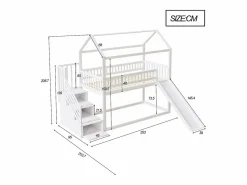 Cama altillo infantil 90x200 cm - con tobogán y escalera de almacenaje - madera maciza - con somier de láminas -^ModernLuxe Sale