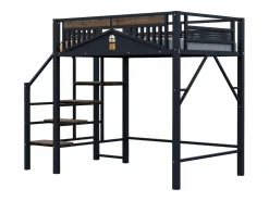 ModernLuxe Cama altillo metálica 140×200 cm - con escalera - con barandillas de seguridad - (colchón no incluido) Negro Sale