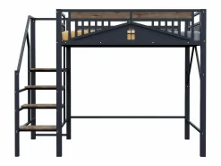 ModernLuxe Cama altillo metálica 140×200 cm - con escalera - con barandillas de seguridad - (colchón no incluido) Negro Sale