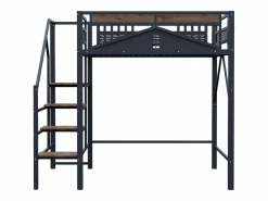 ModernLuxe Cama altillo metálica 140×200 cm - con escalera - con barandillas de seguridad - (colchón no incluido) Negro Sale