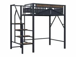ModernLuxe Cama altillo metálica 140×200 cm - con escalera - con barandillas de seguridad - (colchón no incluido) Negro Sale