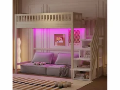 ModernLuxe Cama altillo 90x200 cm - con escalera de seguridad - con barreras de seguridad - con iluminación LED - natural​ (colchón no incluido) Color natural claro / Blanco Online