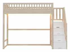 ModernLuxe Cama altillo 90x200 cm - con escalera de seguridad - con barreras de seguridad - con iluminación LED - natural (colchón no incluido) Color natural claro / Blanco Online