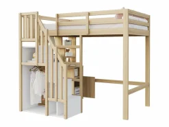Cama altillo 90x200 cm - con estantes - con mesa de trabajo - con escalera - natural (colchón no incluido)^ModernLuxe Hot