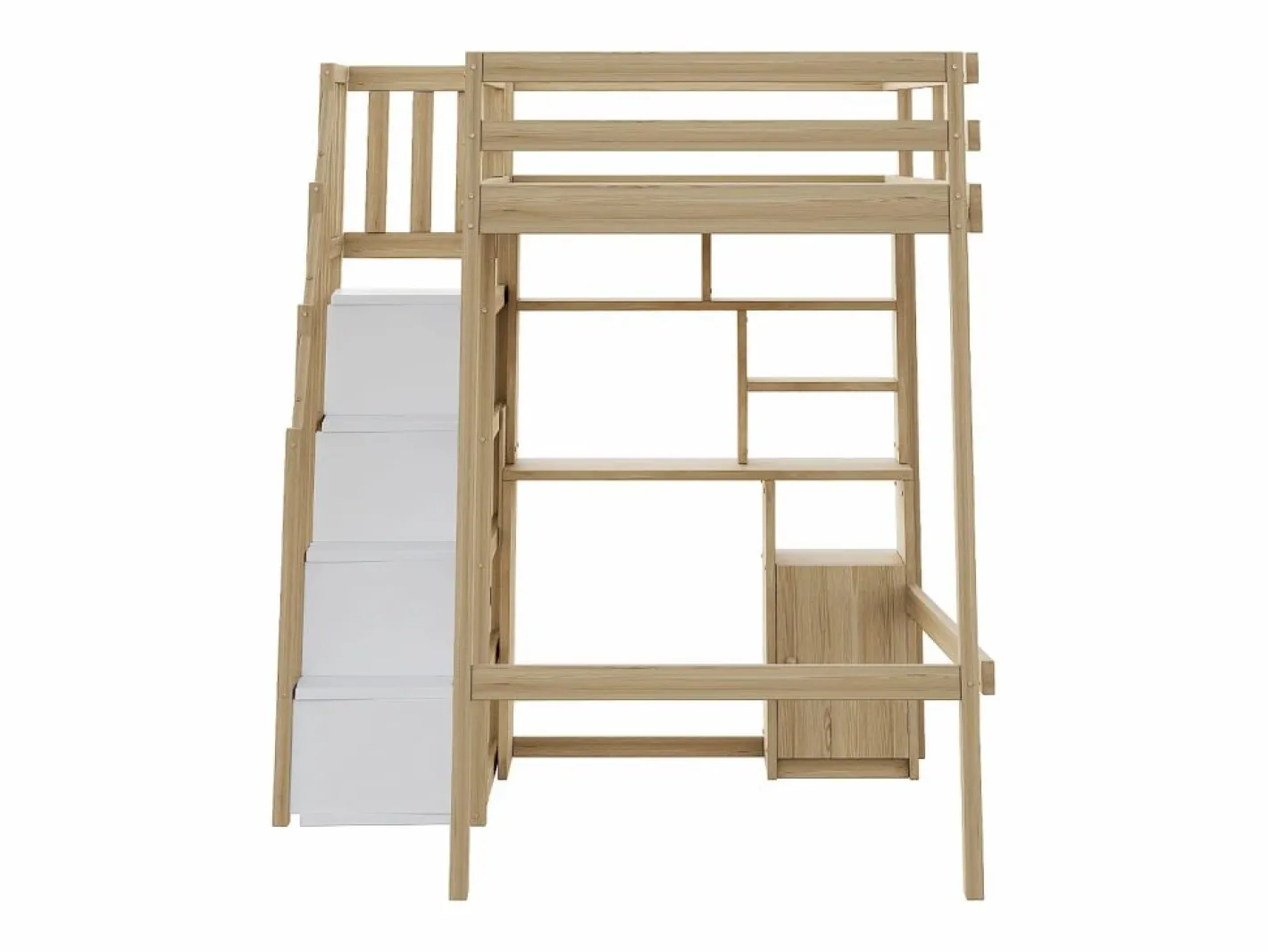Cama altillo 90x200 cm - con estantes - con mesa de trabajo - con escalera - natural (colchón no incluido)^ModernLuxe Hot