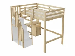 Cama altillo 90x200 cm - con estantes - con mesa de trabajo - con escalera - natural (colchón no incluido)^ModernLuxe Hot