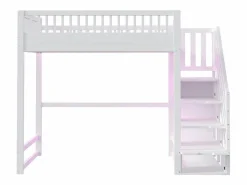 ModernLuxe Cama altillo 140x200 cm - con escalera de seguridad - con barreras de seguridad - equipado de luces LED - ​ (colchón no incluido) Blanco New