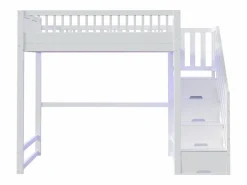 ModernLuxe Cama altillo 140x200 cm - con escalera de seguridad - con barreras de seguridad - equipado de luces LED - ​ (colchón no incluido) Blanco New