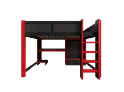 ModernLuxe Cama altillo 140x200cm - con iluminación LED - con escritorio - con escalera y armario - con 1 cajón - negro + rojo (colchón no incluido) Negro / Rojo Clearance