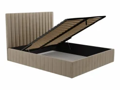 Vente-unique Cama arcón de 160 x 200 cm con cabecero con costuras verticales terciopelo gris + colchón - LARALI Topo Clearance
