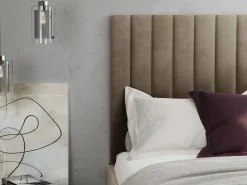 Vente-unique Cama arcón de 160 x 200 cm con cabecero con costuras verticales terciopelo gris + colchón - LARALI Topo Clearance