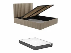Vente-unique Cama arcón de 160 x 200 cm con cabecero con costuras verticales terciopelo gris + colchón - LARALI Topo Clearance