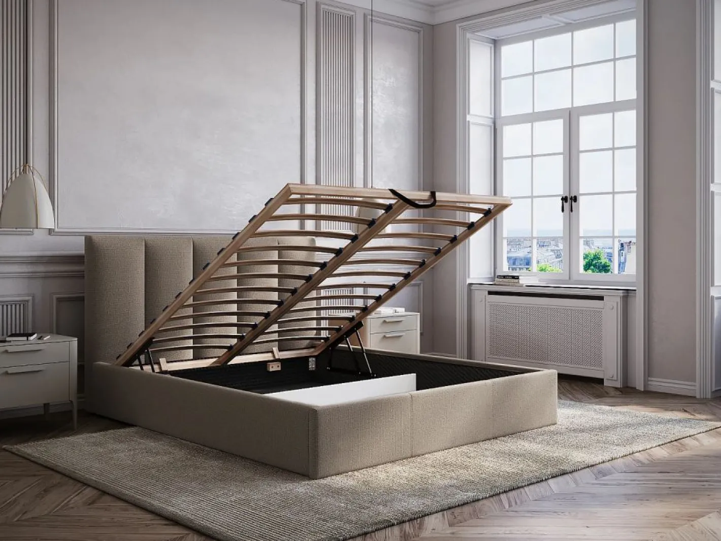 Vente-unique Cama Con Canapé|Cama arcón king size 200 x 200 cm de tela color - KILACLO