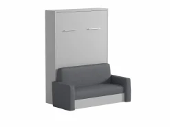 Vente-unique Cama Abatible|Cama armario batiente con sofá 140 x 200 cm blanco y gris + colchón - VACIALA II