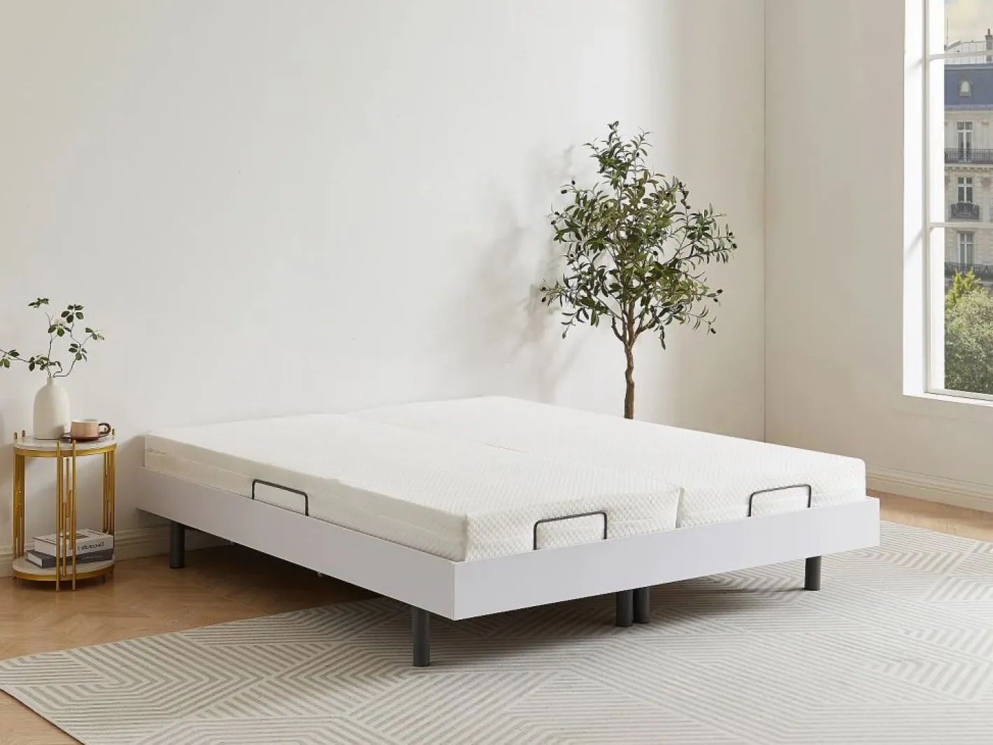 Ysmée Cama articulada eléctrica colchón de espuma con memoria de forma 2 x 80 x 200 cm gris SASORA Blanco Hot