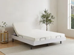 Ysmée Cama articulada eléctrica colchón de espuma con memoria de forma 2 x 80 x 200 cm gris SASORA Blanco Hot