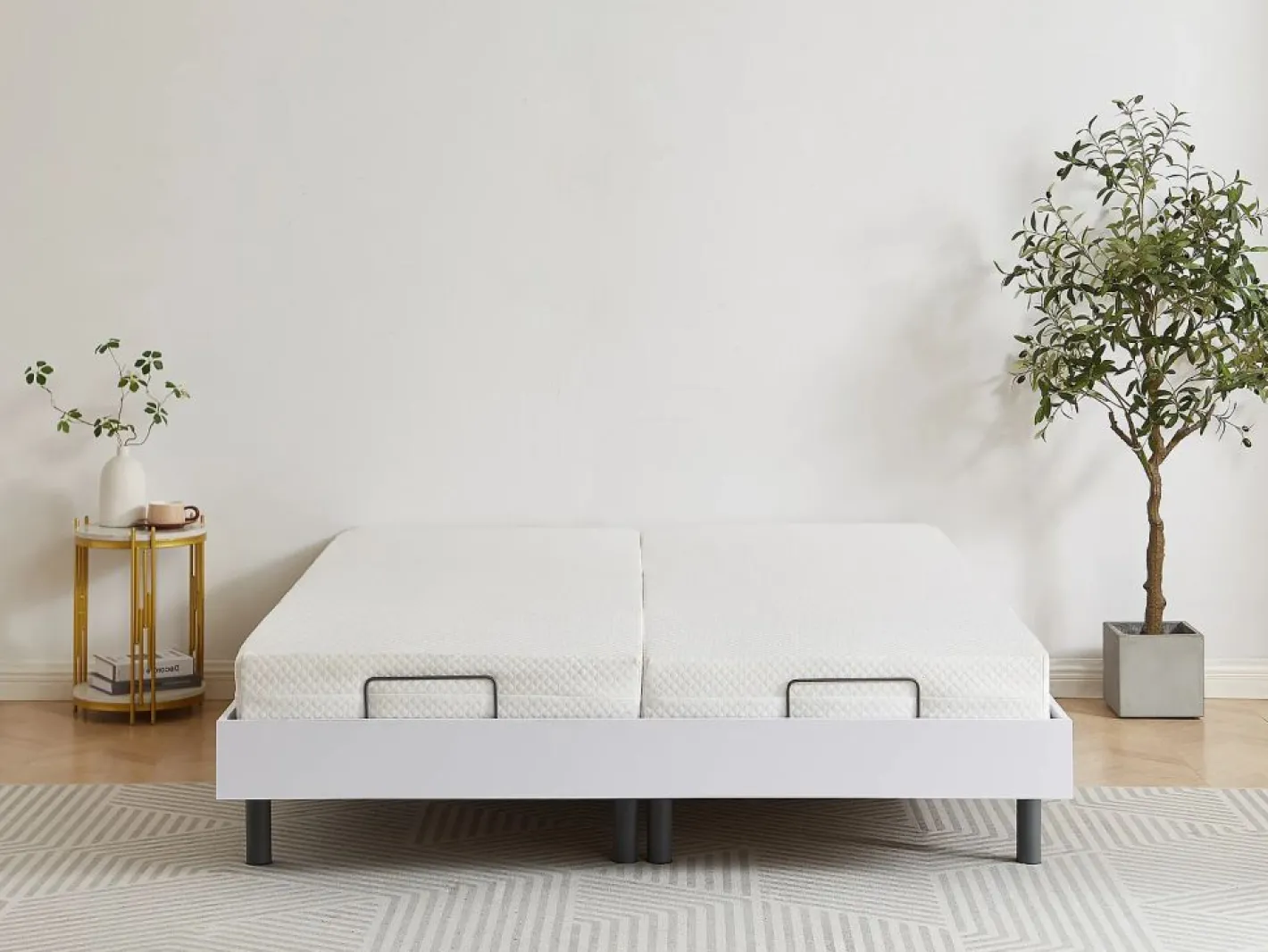 Ysmée Cama articulada eléctrica colchón de espuma con memoria de forma 2 x 80 x 200 cm gris SASORA Blanco Hot
