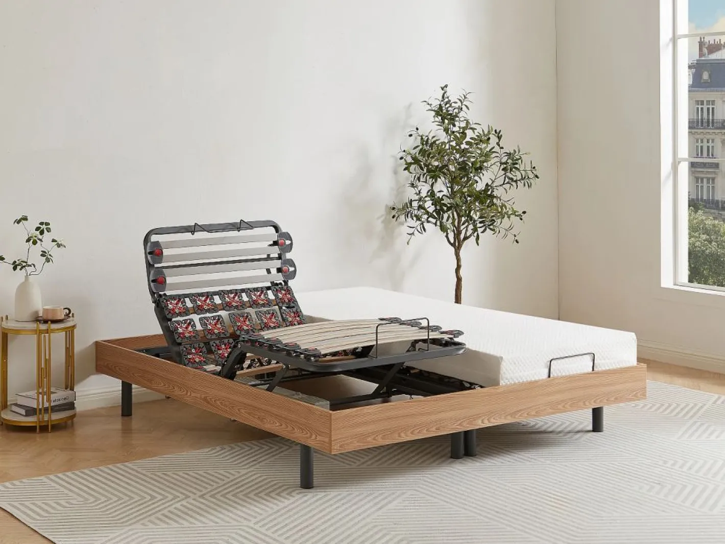 Ysmée Somier Relax|Cama articulada eléctrica somier colchón memoria de forma 2 x 90 x 200 cm beige SASORA