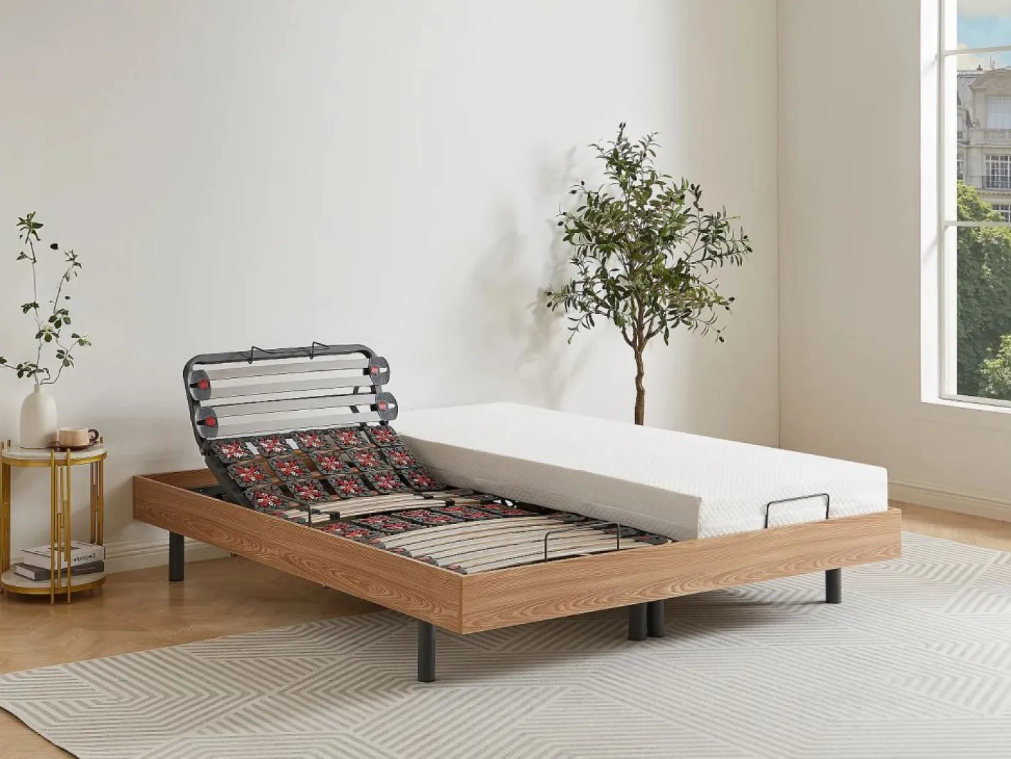 Ysmée Somier Relax|Cama articulada eléctrica somier colchón memoria de forma 2 x 90 x 200 cm beige SASORA