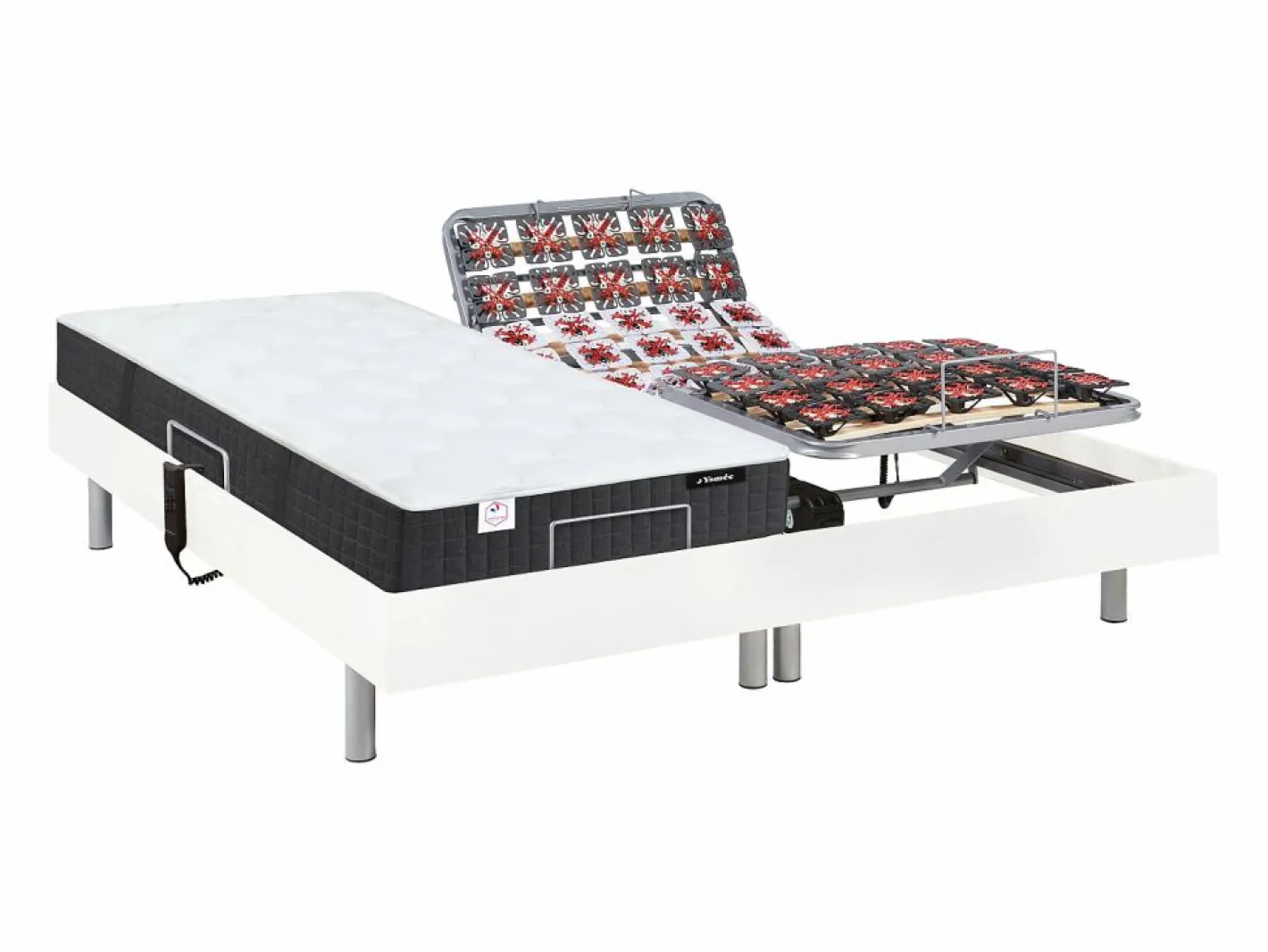 Ysmée Cama articulada eléctrica somier colchón látex 3 zonas 2 x 70 x 190 cm tela beige JOFAR Blanco Sale