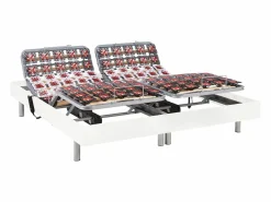 Ysmée Cama articulada eléctrica somier colchón látex 3 zonas 2 x 70 x 190 cm tela beige JOFAR Blanco Sale