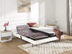 Ysmée Cama Articulada|Cama articulada eléctrica somier colchón látex 3 zonas 2 x 70 x 190 cm tela gris JOFAR