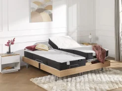 Ysmée Cama Articulada|Cama articulada eléctrica somier colchón látex 3 zonas 2 x 80 x 200 cm tela gris JOFAR