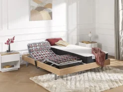 Ysmée Cama articulada eléctrica somier colchón látex 3 zonas 2 x 80 x 200 cm tela beige JOFAR Color natural claro New