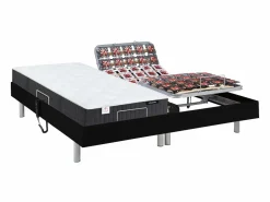 Ysmée Cama Articulada|Cama articulada eléctrica somier colchón látex 3 zonas 2 x 90 x 200 cm tela beige JOFAR