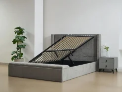 Vente-unique Cama baúl 140 x 190 cm con banco de tela en color - DOUINO Gris