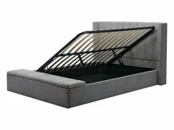 Vente-unique Cama baúl 140 x 190 cm con banco de tela en color - DOUINO Gris