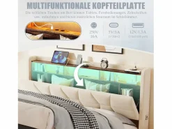 Merax Cama Terciopelo|Cama Con Canapé|Cama basculante hidráulica - 160 x 200 cm - con LED + bolsillos laterales + USB/Tipo C + cabecero con almacenaje - terciopelo -