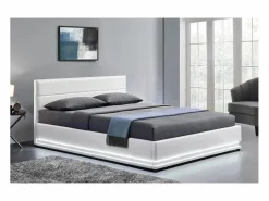 Concept-Usine Cama Con Canapé|Cama Con Almacenaje|Cama blanca con caja de almacenaje y LED 160X200 NEW YORK