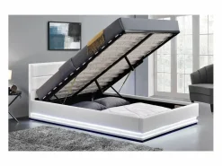 Concept-Usine Cama Con Canapé|Cama Con Almacenaje|Cama blanca con caja de almacenaje y LED 160X200 NEW YORK