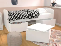 Vente-unique Cama Infantil|Cama 2 cajones 1 arcón mesa de centro colchón 90 x 190 cm LOUANE