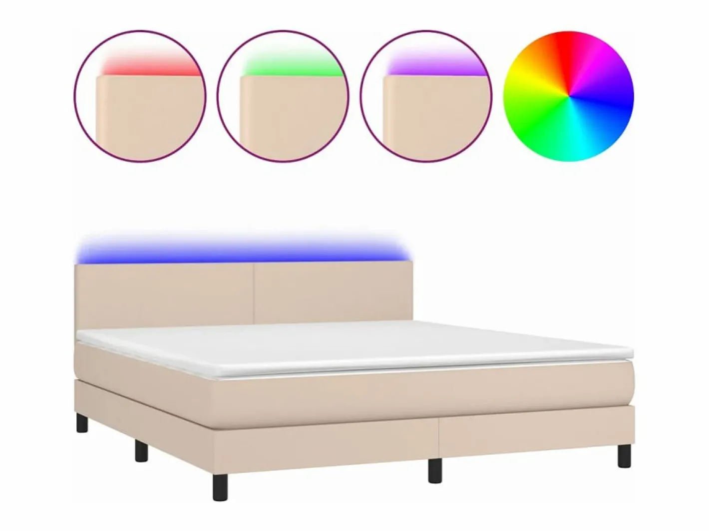 Clicnbuy Cama box spring colchón LED cuero sintético capuchino 160x200cm Marru00f3n Hot